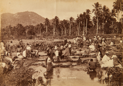 THOMAS ANDREW A photograph of "Inaga Fishing", likely referred to inaga or ingana, a type of small fish
