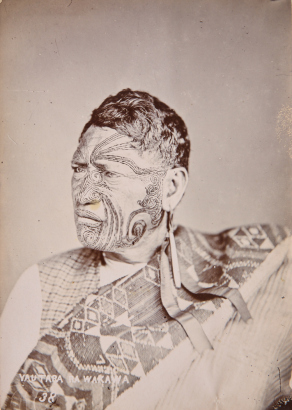 UNKNOWN PHOTOGRAPHER Portrait of Māori man with an incised moko and identified as Vautara ra Wakawa