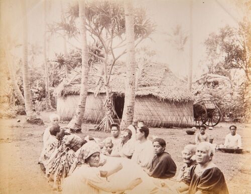 JOSIAH MARTIN An Album Page Featuring a Photograph of Tapa Making in Tonga by Josiah Martin and Another Picture of Tapa Making by an Unknown Photographer