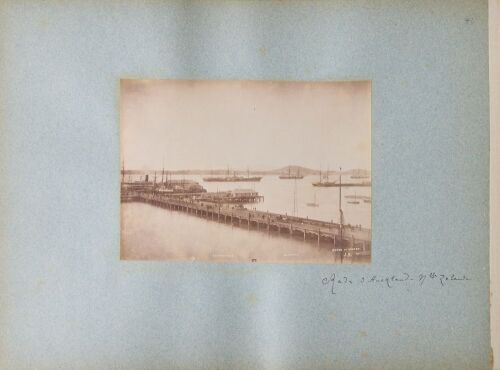 JOSIAH MARTIN An Album Page Featuring Queen Street Wharf Photograph by Josiah Martin and Auckland From North Shore Photograph by the Burton Brothers