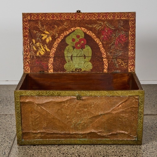 A Hand-Beaten Copper and Wood Trunk Belonging to Elsie Monique Taylor Thorpe