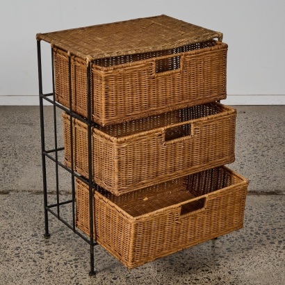 A Wicker set of Drawers with Iron Frame