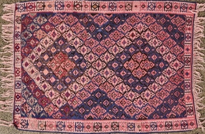 A Vintage Handwoven Turkish Kilim, Pink and Blue