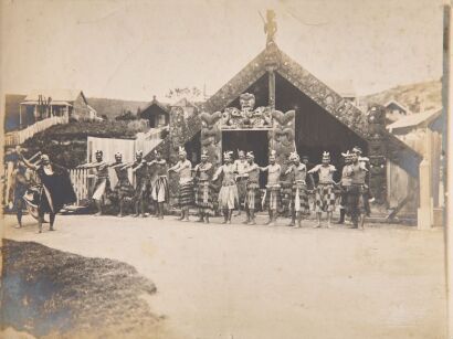 UNKNOWN PHOTOGRAPHER Haka Outside Te Rauru Meeting House, Whakarewarewa