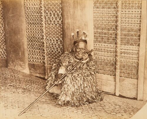 HEMUS & HANNA Album Page Featuring a Portrait of Hohua Ahowhenua inside the Te Wai o Turongo Runanga House ia Waharoa by Hemus & Hanna and a Landscape of Waiwera by the Burton Brothers
