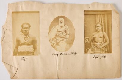 UNKNOWN PHOTOGRAPHER A Page Featuring the Portrait of Fijian King Cakobau and Two Other Fijian Portraits