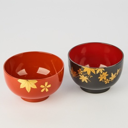 A Pair of 20th Century Japanese Black Lacquer Bowls