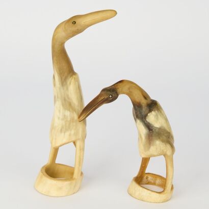 A Pair of Carved Horn Birds