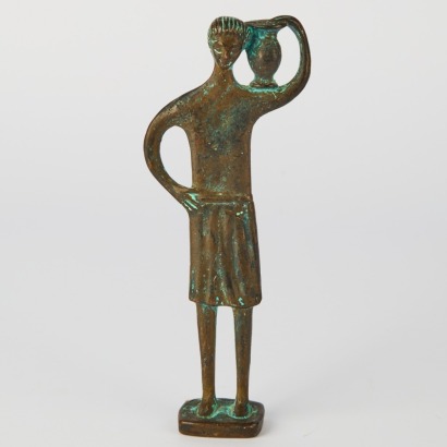 A Mid-Century Etruscan Design Bronze Water-Carrier Figure