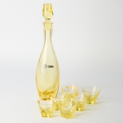 A Hoya Yellow Cut Crystal Decanter Set