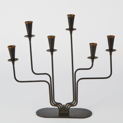 A Mid-Century Gunnar Ander Wrought-Iron Six-Arm Candelabra