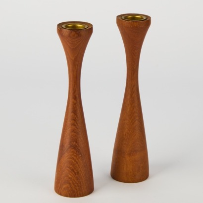 A Pair of Danish Mid-Century Teak Candleholders