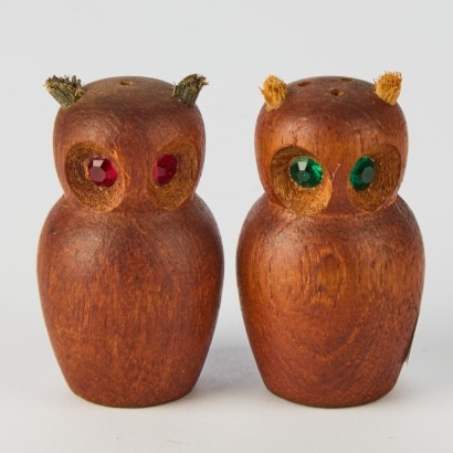 A Pair of Danish Mid-Century Teak Owl Salt and Pepper Shakers