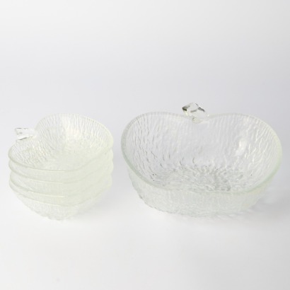 A Midcentury Apple Shaped Fruit Bowl with four small matching Dessert Bowls By John Clappison for Ravenheads Siesta circa 1970