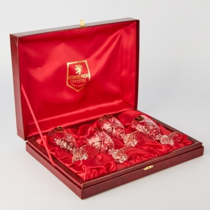 A Set of Crystal Hand Diamond Cut 4 Cherry Glasses