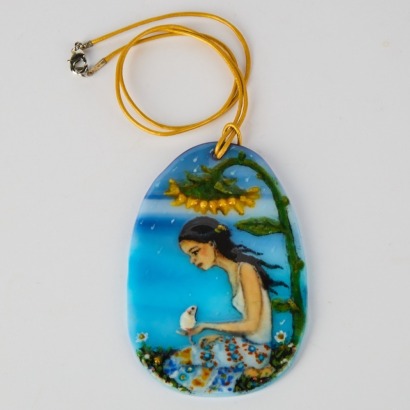 A Handmade Glass Sunflower Girl Pendant