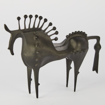 A Black Metal Abstract Horse Ornament
