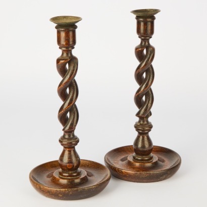 A Pair of Vintage Wooden Barley Twist Candlesticks