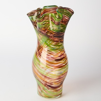 A Vintage Handblown Ruffled Glass Bud Vase