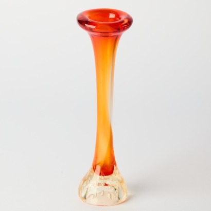 A Vintage Handblown Orange and Red Bud Vase