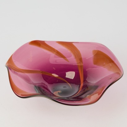 A Vintage Purple and Cream Handblown Art Glass Trinket Bowl