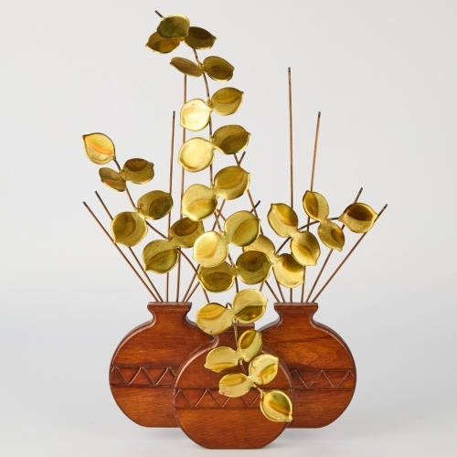 A Mid-Century Gold Eucalyptus Wood Vase Wall Hanging