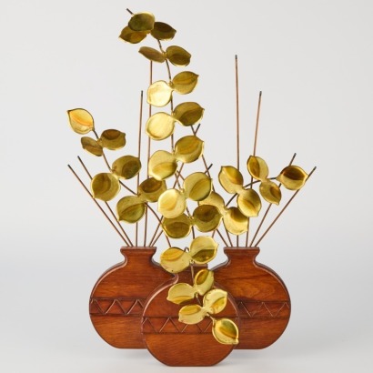 A Mid-Century Gold Eucalyptus Wood Vase Wall Hanging