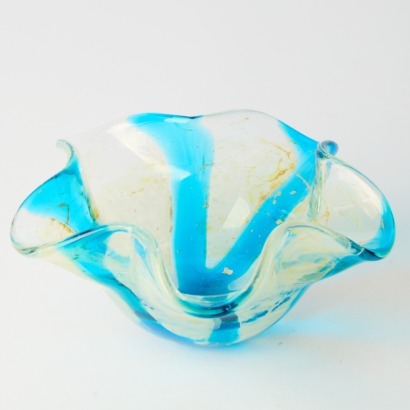 A Handblown Murano Style Ruffled Glass Bowl