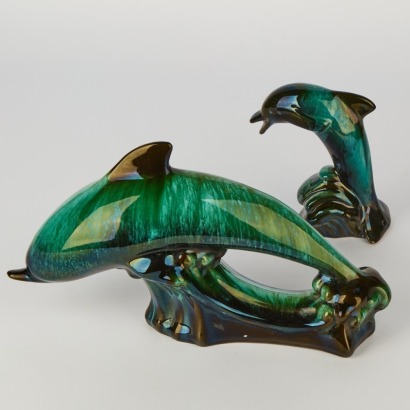 A Pair of Blue Mountain Pottery Dolphins