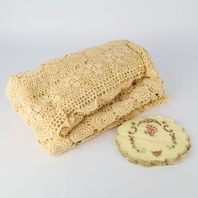 A 20th Century Embroidered Tablecloth and Embroidered Mats