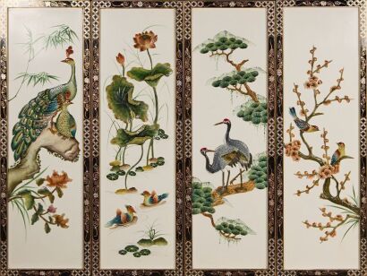 A Set of Four Chinese 'Ducks in Lotus Pond' Plaques