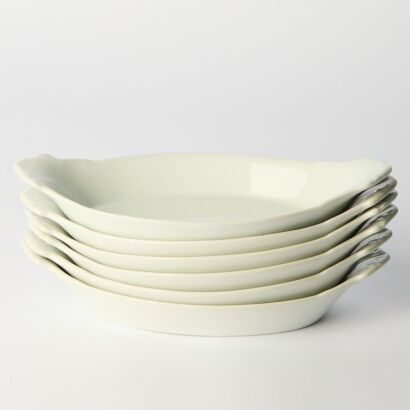 A set of six Oval Porcelain Cordon Bleu Au Gratin Dishes H230 W120 D45mm
