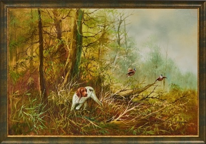A Mid Century Oil on Canvas Hunting Scene