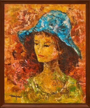 A Vibrant Painting of a Woman Signed Thompson