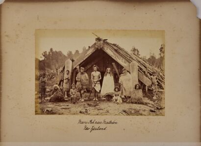 Four photographs by James Bragge, and the studios of Burton and Pulman, showing Māori in the late 1800's, including the Maui Marae in Masterton, Te Kumi - scene of the Hurst Outrage, and a studio portrait of Rangi Tahi carrying a baby
