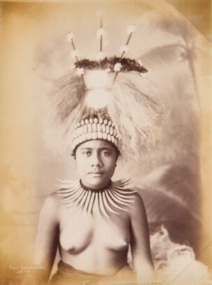 JOSIAH MARTIN A Portrait of a Samon Woman Wearing a Tuiga and Sulu