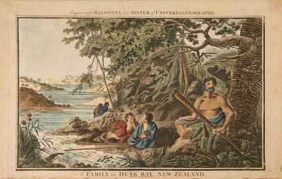 AFTER WILLIAM HODGES A Family at Dusky Bay, New Zealand, engraved for George Baldwyn', / Alexander Hogg's "new System of Universal Geography", after William Hodges' Dusky Bay imagery