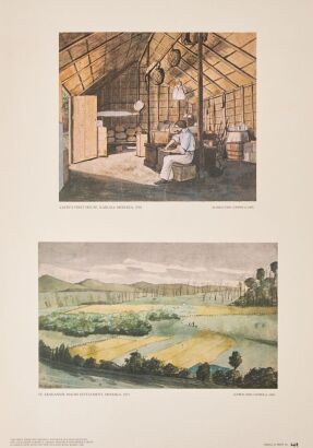 ALFRED JOHN COOPER A set of Alfred John Cooper's Views in Hawkes Bay, reproduced from original watercolours in the Alexander Turnbull Library. Colour photo-mechanical prints. Serial. 53. Print number 669. Ahiraranga, Mohaka, Hawke's Bay, 1861; John Lavin'
