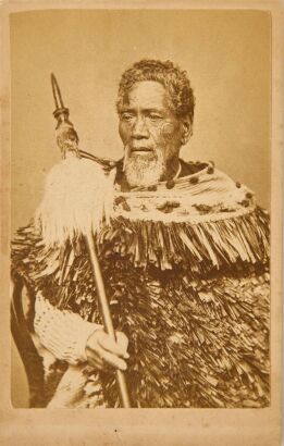 UNKNOWN PHOTOGRAPHER Two studio bust portraits. An unidentified man and a young wahine Māori with a sign collaged to the photography that reads "Mary Amma. Waikato".