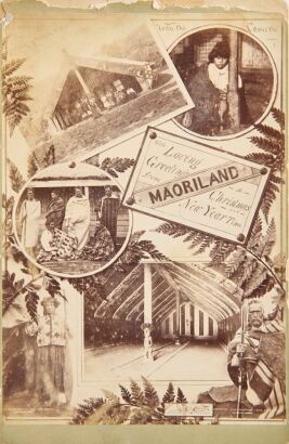 BURTON BROTHERS A Christmas Card Featuring Māori Portraits and Photographs Within a Wharenui by the Burton Brothers