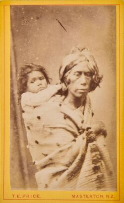 THOMAS EDWARD PRICE Three studio portraits of unidentified wahine Māori. Two bust portraits and one with a baby on her back