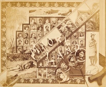 BURTON BROTHERS A composite photo of Māori Portraiture and Rotomahana Landscapes by the Burton Brothers