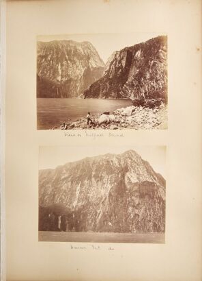BURTON BROTHERS Two album pages with 8 albumen prints of New Zealand in the 1880's