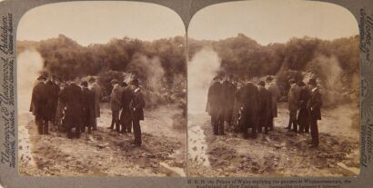 UNDERWOOD & UNDERWOOD PUBLISHERS Five Photographs of Rotorua by Underwood & Underwood including H. R. H. Prince of Wales studying the geysers at Whakarewarewa