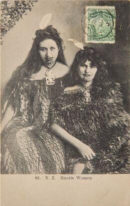 MUIR & MOODIE A Poststamped and Addressed Postcard Depicting Two Māori Women in a Studio at Dunedin by Muir & Moodie and a Postcard of Guide Bella at Whakarewarewa by the Tanner Bros.