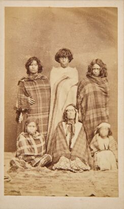 JAMES BRAGGE Two Carte de visite studio group portrait of unidentified Māori.