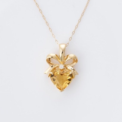14ct Yellow gold, 1.60ct Citrine / 0.02ct Diamond Pendant on 45cm Cable Link Chain