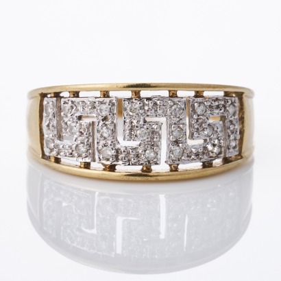 9ct Yellow / White Gold , 0.10ct Greek Key Diamond Dress Ring