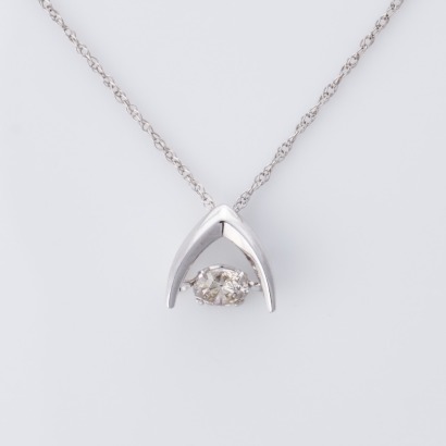 18ct White Gold, 0.30ct Diamond Pendant on 10ct White Gold, 43cm Serpentine Chain