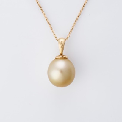 14ct Yellow Gold, South Sea Pearl Pendant on 40cm Cable Link Necklace